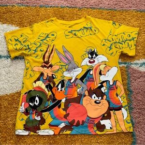 Space Jam Shirt Men's Large Yellow Blue Short Sleeve Graphic Tee Tune Squad